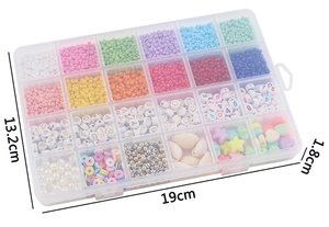 DIY jewelry kit with 24 compartments of assorted glass beads and shell accessories