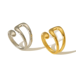 Adjustable minimalist 18k gold and silver geometric stainless steel irregular open rings