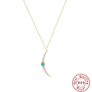 S925 sterling silver gold necklace with crescent moon pendant and blue turquoise stone