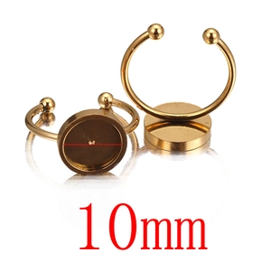Detailed macro view of 10mm golden stainless steel ring base for DIY jewelry making
