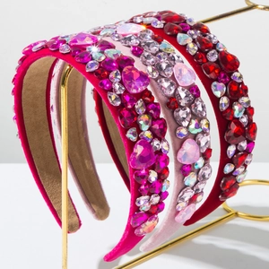 Heart Shaped Rhinestone Velvet Headband Padded Wide Baroque Hair Band For Women Valentines Day Fashion Accessories