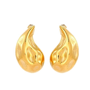 Elegant gold drop earrings with irregular hammered texture in stainless steel finish