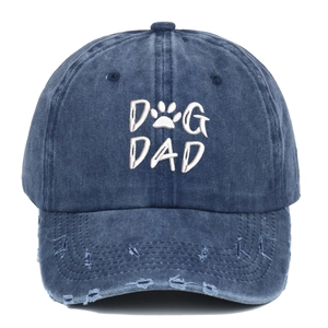Berretto da baseball DOG DAD in denim lavato blu scuro con ricamo stile vintage