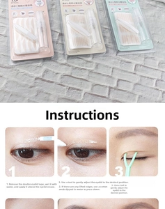 Detailed guide for water-activated lace double eyelid tapes in three sizes with tools