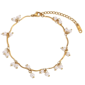 18K gold plated stainless steel necklace with pearl pendants and adjustable lobster clasp