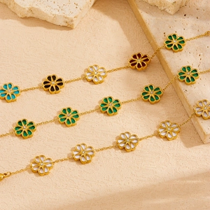 Fashion Flower Pendant Bracelet Gold Plated Stainless Steel Enamel Jewelry For Women Adjustable Daisy Design