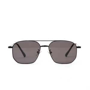 Classic black metal pilot sunglasses with double bridge design and dark lenses