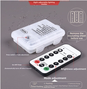 Waterproof battery box and 13-key remote with 8 lighting modes for LED snowflake lights