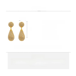 Detailed specs for teardrop rhinestone earrings, alloy material, size 7x2.3cm and 54.1g weight