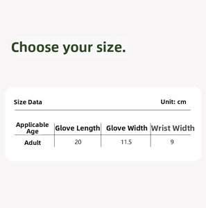 Size chart showing 20cm length and 11.5cm width for thermal knitted winter gloves