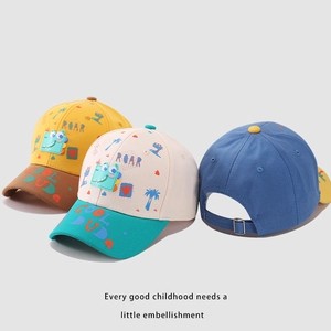 Kids baseball cap with cute dinosaur embroidery and adjustable metal buckle strap
