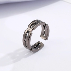 Industrial punk style gunmetal adjustable open ring with unique blade chain links