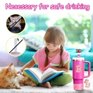 Pink cup with butterfly straw topper and letter B pendant for safe drinking accessories