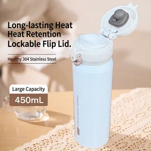 Light blue 450ml 304 stainless steel vacuum insulated bottle with one-click bounce lid