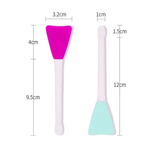 Dual-head silicone face mask brush with applicator spoon and precise size dimensions