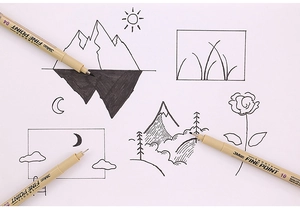Detail view of fine point drawing pens with smooth waterproof ink on white paper