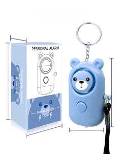 Blue bear personal safety alarm with 130dB sound, LED light and keychain detail
