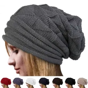 Acrylic Knitted Beanie Hat Slouchy Winter Warm Waffle Grid Texture Cuffed Outdoor Cap For Men Women Solid Color Casual