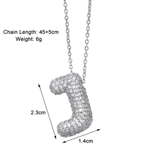 Detail view of silver J letter pendant necklace with zircon dimensions 2.3x1.4cm