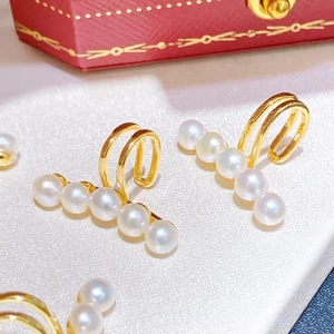 Minimalist Linear White Freshwater Pearl Ear Cuff Earrings Non Pierced Gold Filled Alloy For Women Elegant