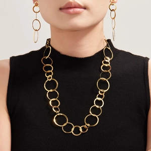 Elegantes Set aus 24k vergoldetem Edelstahl mit runden Gliedern, Halskette und Ohrringen