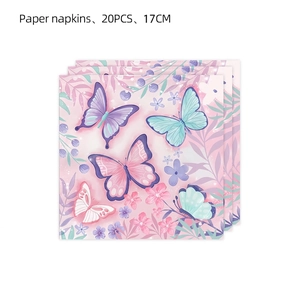 Pink butterfly floral disposable napkins set, 20 pieces for birthday party decorations