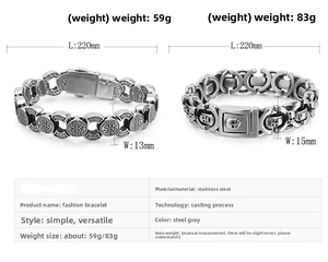 Tabella specifiche dettagliate per bracciali da uomo in acciaio con teschio e motivi celtici