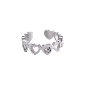 Silver heart open ring with white zircon stones made of stainless steel