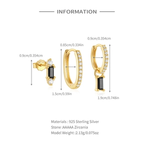 Detailed view of three-piece 925 silver gold-plated earrings set with AAAAA zircon stones