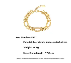 Détails du bracelet en acier inoxydable plaqué or 18 carats avec zircons 5A et fermoir