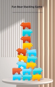 Detail of colorful wooden bear stacking blocks for kids balance and coordination