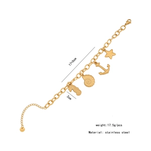 Detail of stainless steel necklace with starfish and shell ocean themed charms