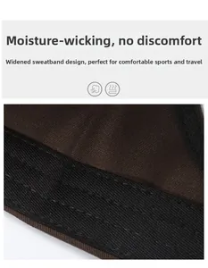Detail view of the wide moisture-wicking sweatband inside the brown visor cap