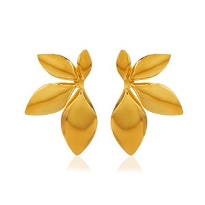 Fashionable golden leaf stud earrings in polished stainless steel for women minimalist style
