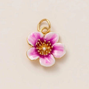 Chic 18K gold-plated flower pendant with pink enamel and sparkling center crystal
