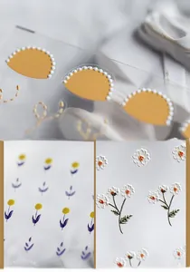 Detail of 5D floral nail stickers with high-definition printing and transparent texture