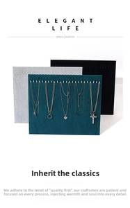 L-shaped velvet jewelry display boards in dark green, grey, and black for necklaces