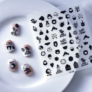 Adesivi per nail art 5D neri a rilievo con fenicotteri e unicorni disegnati a mano