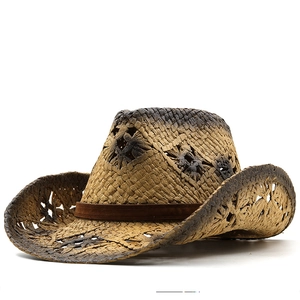 Chapeau de cowboy en paille respirant avec motifs étoiles et finition dégradé marron