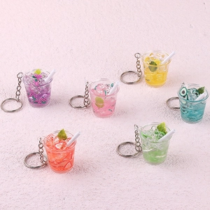 Set of 6 colorful mini fruit cold drink keychain pendants in various bright colors