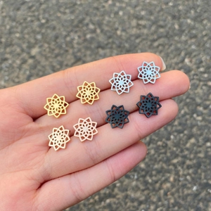 Vintage Hollow Flower Stud Earrings Stainless Steel Mandala Lotus Geometric Minimalist Jewelry For Women