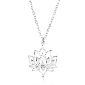 Minimalist silver lotus flower pendant necklace with hollowed petals and heart detail