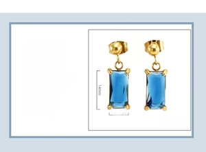 Detail specifications of 18K gold plated stainless steel earrings with blue zircon