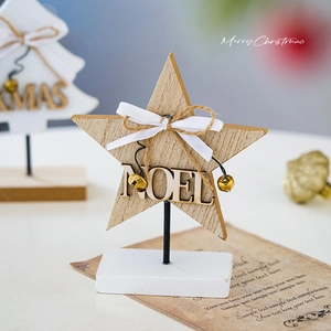 Wooden Xmas desktop decorations with Noel star and Xmas tree designs with bells