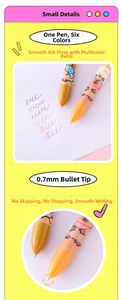 Detail of 0.7mm 6-in-1 multi-color ballpoint pen with cute cartoon capybara print