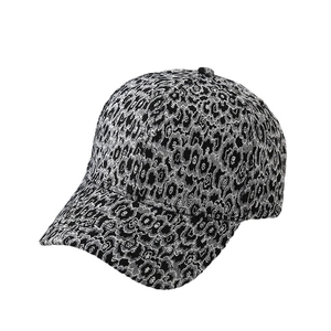 Stylish black and white leopard jacquard baseball cap with wide brim for women