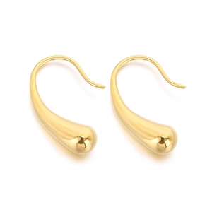 Minimalist golden teardrop hook earrings with polished metallic finish for women