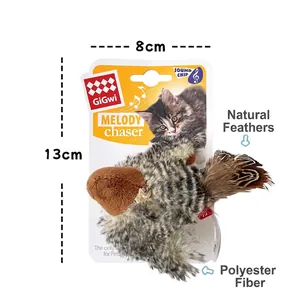 Realistic sounding bird cat toy with natural feathers and soft plush materials