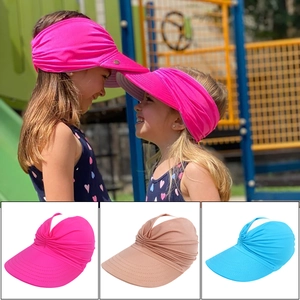 Kids wide brim sun visor hat in rose, khaki and blue with breathable elastic fabric