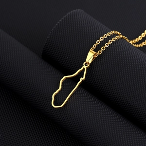 Polished gold stainless steel Madagascar map pendant necklace with a fine cable chain